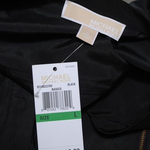 NWT Michael Kors Black Cotton Knit Fringed Turtleneck Sweater Size L - Picture 5 of 5